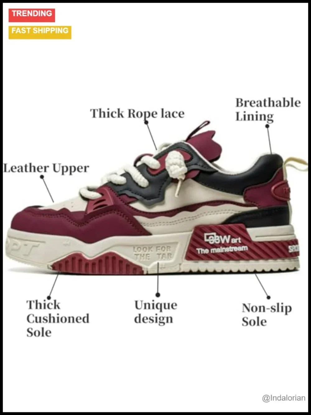 Elevated Platform Chunky Sneakers Slip-Resistant PU Casual Walking Shoes Men's